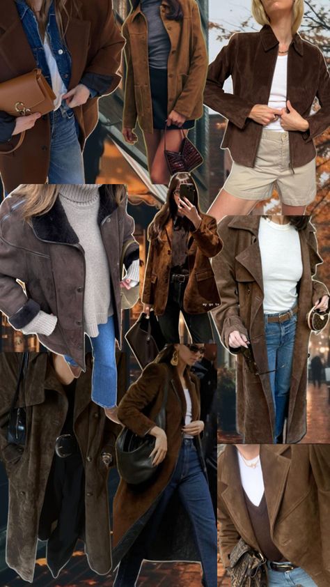 Suede trench coat, suede jacket outfit inspo, fall outfit ideas Brown Suede Jacket Outfit, Suede Jacket Outfit, Suede Outfit, Suede Trench Coat, Creative Fashion Photography, Ralph Lauren Fall, Fashion Moodboard, Relaxed Outfit, Fall Outfit Ideas