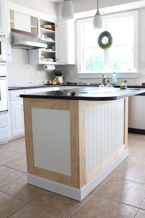 Kitchen Island Makeover with Beadboard | Confessions of a Serial Do-it-Yourselfer Beadboard Kitchen Island, Long Narrow Kitchen, Island Makeover, Beadboard Kitchen, Kitchen Island Makeover, Unique Kitchen Design, Rustic Kitchen Cabinets, Kitchen Diy Makeover, Narrow Kitchen