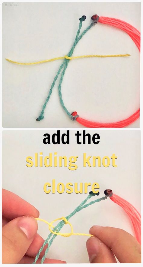 Sliding Knot Bracelet Diy, Embroidery Bracelets Diy, Bracelet Slide Knot, Diy Pure Vida Bracelets, Bracelet Board Diy, Diy Corded Bracelets, Waxed Polyester Cord Bracelets Diy, Friendship Bracelet Closure Ideas, Removable Friendship Bracelet