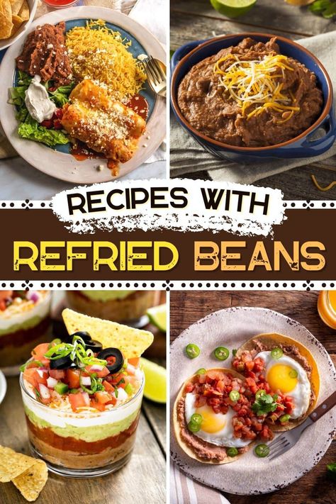 Try these recipes with refried beans for tasty, easy meals! From breakfast casserole to enchiladas to pizza, there are plenty of great uses for them. How To Use Refried Beans, Refried Beans Meals, Refried Beans Recipe Meals, Recipes With Refried Beans, Meatless Breakfast, Taco Tuesday Recipes, Refried Beans Recipe, Recipes With Few Ingredients, Easy Healthy Lunches