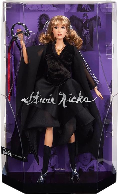 Amazon.com: Barbie Doll, Stevie Nicks for the Barbie Music Collector Series, Barbie Signature, Black Velvet and Chiffon Dress, Tambourine : Barbie: Toys & Games Stevie Nicks Barbie Doll, Stevie Nicks Barbie, Black Dress And Boots, Barbie Music, Rumours Album, Celebrity Dolls, Textured Bangs, Barbie Signature, Ethereal Dress