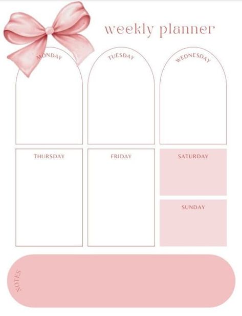 Weekly Calendar Printable Portrait, Minimalist Pink Bow Design, School Work Schedule quarterlyplanner #plannerlove📓 Weekly Planner Pink, Ipad Journaling, Ipad Templates, Free Weekly Planner Templates, Pink Daily Planner, Planner Weekly Layout, Portrait Layout, Portrait Minimalist, Weekly Calendar Template