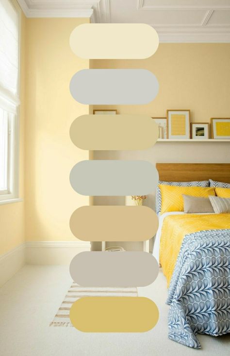 #colorpallete #yellow #wallcolor #homedecor #bedroom Bedroom Paint Colors Yellow, Colors That Go With Pale Yellow, Cream Yellow Bedroom, Yellow Colour Bedroom Ideas, Yellow Walled Bedroom, Yellow Pastel Bedroom, Bedroom Color Schemes Yellow, Yellow Wall Aesthetic Bedroom, Pale Yellow Walls Bedroom