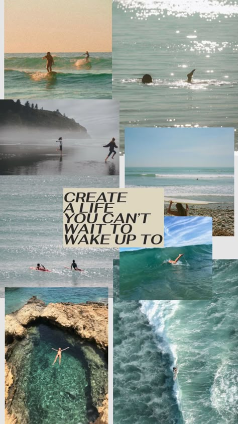 Beachy Aesthetic Photos, Beach Life Aesthetic Wallpaper, Ocean Living Aesthetic, Surfer Mood Board, Marine Biology Quotes, Ocean Aesthetic Collage, Beach Aesthetic Wallpaper Collage, Collage With Quotes, Ocean Quotes Aesthetic