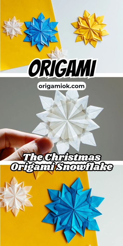 Origami Snowflake is one of our most recommended decoration for Christmas tree. You may use regular origami paper for snowflakes, or an even better choice is to use tracing paper. Tracing paper can present sharp points and different levels of transparency on the origami snowflake. Origami Xmas Ornaments, Origami Christmas Ornaments, Snowflake Origami, Origami Snowflake, Origami Xmas, Stars Christmas Tree, Origami Christmas Ornament, Decoration For Christmas Tree, Origami Ornaments