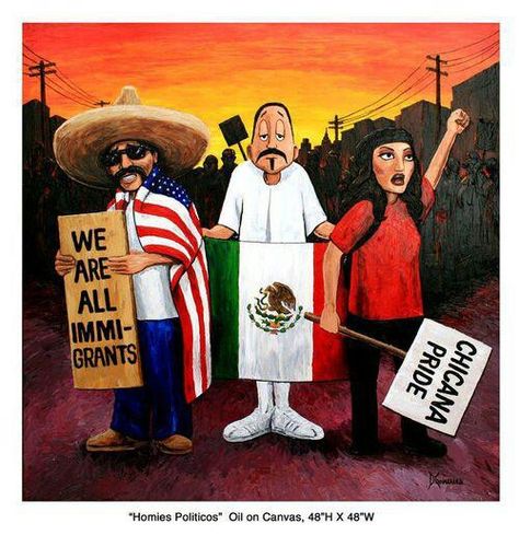 "Homies Politicos" ~ By Homie Chicana Aesthetic, Chicano Studies, Chicana Art, Lil Homies, Mexican American Culture, Aztec Drawing, Mexican Stuff, Mexico Wallpaper, Chicano Love