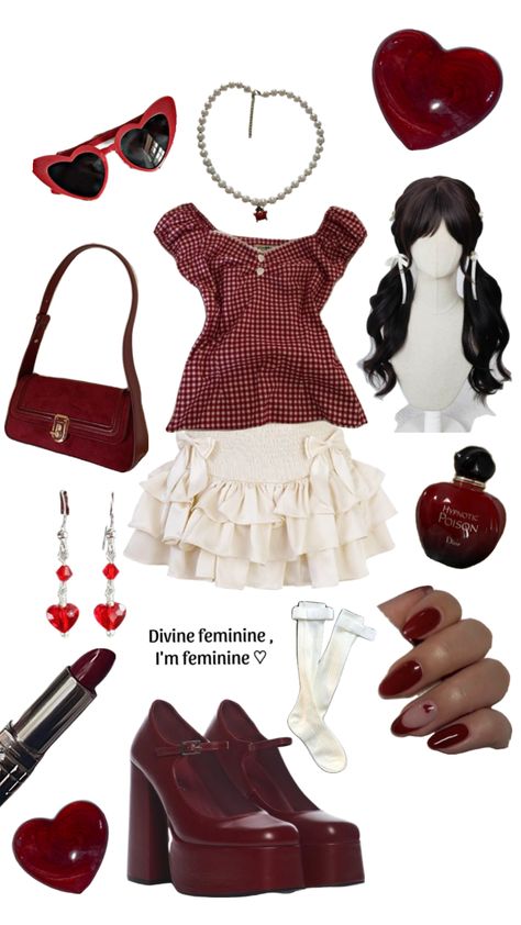 Red coquette look 🍒 #coquette #red #aesthetic #ootd #fashion #style #outfitinspo #redoutfit #coquettecore #couqetteoutfit #aestheticoutfit #lanadelray Coquette Red Aesthetic, Coquette Red, Red Coquette, Aesthetic Ootd, Lana Del Ray, Elegantes Outfit, Cute Everyday Outfits, Red Outfit, Really Cute Outfits