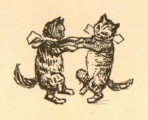 Animals In Love Art, Cat Art Tattoo, Vintage Cat Drawing, Two Cats Illustration, Vintage Cat Tattoo, Cat Playing Violin Tattoo, Vintage Cat Illustration, Old Cat Drawing, Cat Ink Drawing