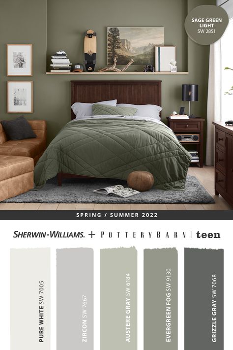 Green Bedroom Colors, Green Bedroom Paint, Light Green Bedrooms, Sage Bedroom, Living Room Ideas Cozy, Green Bedroom Walls, Room Ideas Cozy, Green Wall Color, Cozy Living Room Ideas