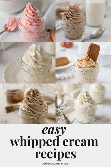 How To Make Flavored Whipped Cream, Coconut Flavored Whipped Cream, Marshmallow Whipped Cream Frosting, Chocolate Whipped Cream Desserts, Whipped Creme Recipe, Easy Whip Cream Desserts, Fireball Whipped Cream, Desserts With Homemade Whipped Cream, Quick Whipped Cream