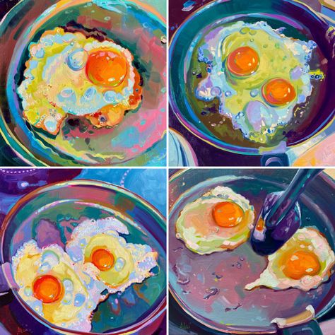 Food Illustration Art, Rainbow Painting, Food Painting, Oil Pastel Art, Gouache Art, Egg Painting, Egg Art, A Level Art, Painting Still Life