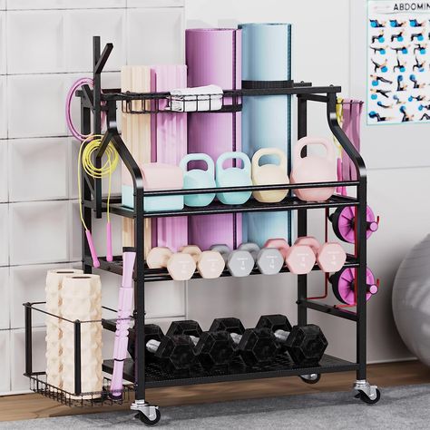 Sttoraboks Dumbbells Rack,Weight Rack for Kettlebell, Weight Stand,Home Gym Storage Holder for Yoga Mat, Foam Roller,Yoga Strap,Resistance Bands,Garage Work Out Room Ideas Home, Sports Equipment Organization, Home Yoga Studio, Yoga Brick, Studio Garage, Home Gym Storage, Gym Organizer, Gym Storage, Sport Rack