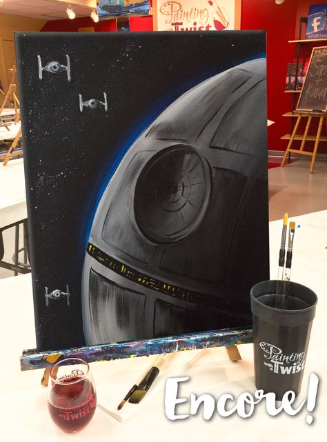 Deathstar Star Wars Drawing, Diy Star Wars Painting, Dark Vader Painting Easy, Star Wars Landscape Painting, Starwars Painting Acrylic, Starwars Painting Ideas On Canvas, Star Wars Art Ideas, Starwars Paintings Easy, Star Wars Painting Easy Canvas