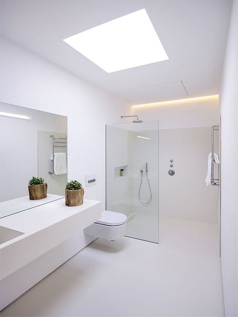 All White Bathroom, White Bathroom Designs, Floor Cabinet, Bathroom Remodel Shower, Bathroom Design Luxury, Bathroom Decoration, Bathroom Layout, Minimalist Bathroom, Bathroom Floor