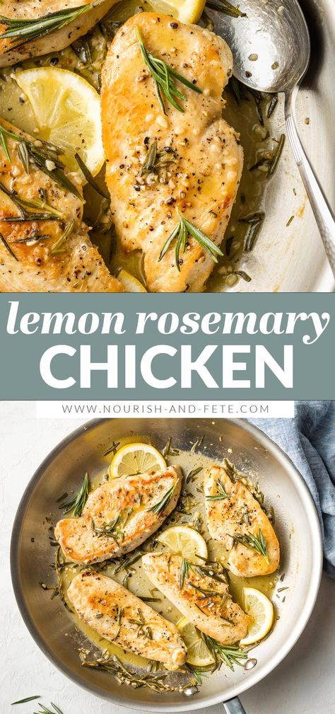 Lemon Rosemary Chicken Breast, Chicken Rosemary, Rosemary Chicken Recipe, Lemon Thyme Chicken, Rosemary Recipes, Lemon Rosemary Chicken, Lemon Herb Chicken, Thyme Chicken, Chicken Baked