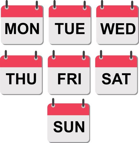 Calendar icons with days of the week. Monday, tuesday, wednesday, thursday, friday, saturday, sunday. Date days to-do list. Days Of The Week Social Media Posts, Days Of The Week Calendar, Wednesday Icon, Korean Vocab, Sunday Song, Sunday To Saturday, Monday Tuesday Wednesday Thursday Friday, Calendar Week, Week Calendar