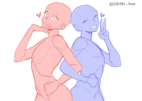 Duo Pose Art Reference, Begging Base Drawing, Draw The Duo Base, Two Friend Poses Drawing, Half Body Art Reference, Poses For Duos Drawing, Art Duo Poses, Duo Body Base Drawing, Duo Pose Drawing Reference