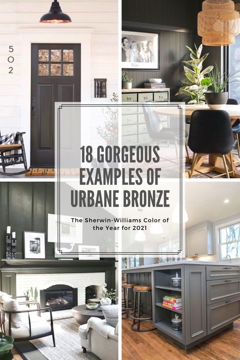 Urbane Bronze Island With White Cabinets, Urbane Bronze Sherwin Williams Living Rooms, White House Urbane Bronze Trim, Sw Urbane Bronze Furniture, Urban Bronze Shiplap Wall, Kitchen Urbane Bronze, Colors That Go With Urbane Bronze Accent Wall, Urbane Bronze Home Exterior, Urban Bronze Wall Color