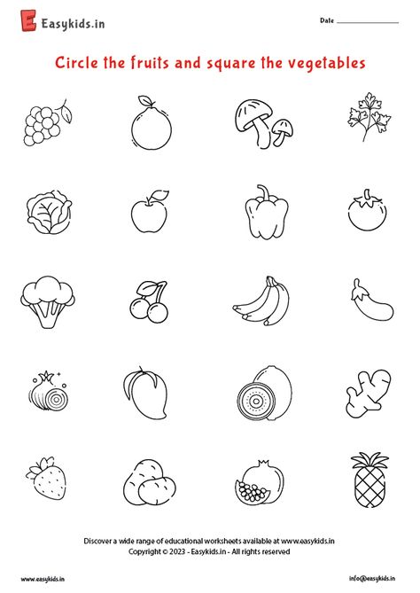 Circle The Fruits Worksheet, Fruit Or Vegetable Worksheet, Vegetables Worksheets Preschool, Fruit Vegetables Worksheet, Vegetables Worksheets Kindergarten, Fruits And Vegetables Worksheet For Kids, Vegetable Worksheets Preschool, Fruits Worksheets For Kindergarten, Vegetables Worksheets For Kids