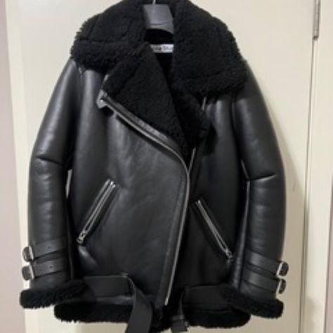 Acne Studios Iconic Velocite Shearling Jacket Acne Shearling Jacket, Cozy Jacket, Shearling Jacket, Gray Jacket, Hard To Find, Warm And Cozy, Acne Studios, Black Leather, Acne