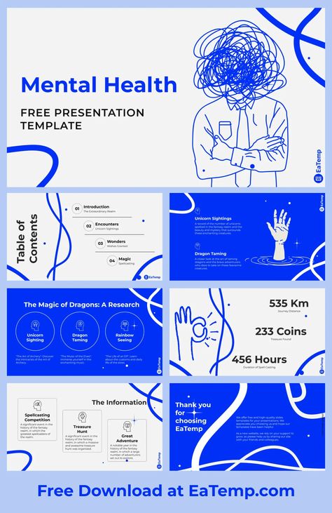 EaTemplates: Modern Mental Health PowerPoint Template

Stunning and professional PowerPoint template for therapists, counselors, and mental health professionals. This template features a modern design with calming colors and plenty of resources to help you create engaging presentations. Try it Pdf Presentation Design, User Research Presentation, Dating Wrapped Powerpoint, Powerpoint Design Corporate, Figma Presentation Template, Slides Design Presentation, Canva Design Ideas Presentation, Powerpoint Design Free Download, Study Poster Design