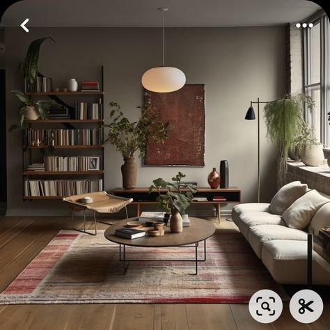 La Retro Eclectic Interior, Cool Tone Living Room Grey, Green Wall Interior Design Living Room, 12x12 Living Room Ideas, Mid Century Living Room Designs, Small Midcentury Modern Living Room, Asian Inspired Interior Design, Brooklyn Style Apartment, Modern Eclectic Apartment