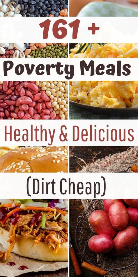 Budget recipes made with poverty food. Delicious meals for lunch and dinner. Meals to make ahead with your crockpot. Yummy meals with lentils, black beans and more. #frugalliving, #povertymeals, #bugetmeals Poverty Food, Poverty Meals, Poverty Meal, Dirt Cheap Meals, Cheap Meal Plans, Cheap Family Meals, Budget Family Meals, Cheap Easy Meals, Cheap Healthy