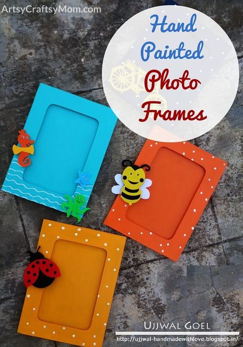 Everyone loves gifts, especially when they're handmade! This Valentine's try out these lovely hand painted photo frames for your loved ones and friends! Painting Photo Frames, How To Make A Photo Frame, Handmade Frames Ideas, Photo Frame Painting Ideas, Photo Frame Craft Ideas, Frame Craft Ideas, Cadre Photo Diy, Painted Photo Frames, Photo Frame Crafts