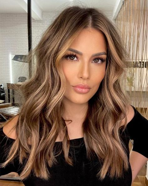 35 Gorgeous Fall Hair Colors Trending for Autumn 2023 Caramel Money Pieces On Dark Hair, Neutral Caramel Balayage, Chriselle Selling Sunset Hair, Mom Fits, Honey Brown Hair, Fall Hair Color Trends, Hair Color Caramel, Brunette Hair With Highlights, Hair Color For Brunettes