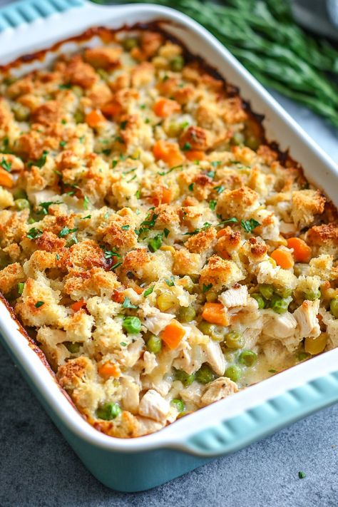 Chicken Stuffing Casserole Fall Recipes Casserole, Fall Supper Ideas Healthy, Thanksgiving Chicken Casserole, Meals With Stuffing, Quick Fall Dinners, Fancy Casseroles, Christmas Casserole Dinner, Fall Dinner Casseroles, Comfort Dinner Recipes