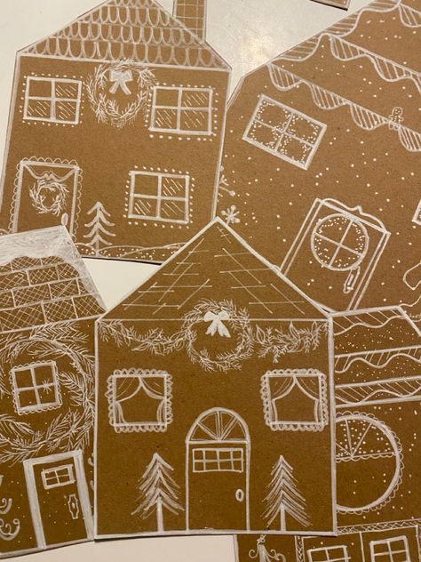 Painted cardboard to look like gingerbread houses | gingerbread houses with white paint | Christmas garland Christmas decor | christmas |decorations DIY | nutcrackers | painted nutcracker ideas | winter and holiday decorations | green Christmas decor | neutral decor | Christmas #christmas #christmastree #christmasdecor #xmas #merrychristmas #christmastime #love #winter #handmade #natale #christmasgifts #santa #christmasdecorations #christmasiscoming #holidays #holiday #gift #navidad #santaclaus #christmaslights #art #instagood #december #noel #gifts Neutral Painted Nutcracker, Gingerbread Theme Tree, Cardboard Gingerbread House Garland, Painting Gingerbread Houses, Painted Nutcracker Ideas, Gingerbread House Cardboard, Gingerbread House Painting, Gingerbread House Garland, Christmas Decor Neutral