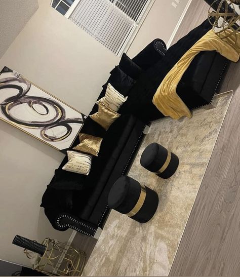 Black And Gold Bedroom Apartment, Gold And Black House Decor, Black Gold White Living Room Ideas, Black And Gold Living Room Amazon, Black Gold And Silver Living Room Decor, Living Room Decor Black And Gold, Black White And Gold Living Room Ideas, Black And Gold Apartment Decor, Black And Gold Apartment