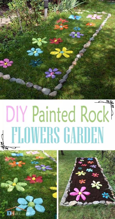 How To DIY Painted Rock Flowers Garden Tutorial. Looking for a way to spruce up your yard or garden? Grab some rocks and different spray paint colors and try this! These colorful rock flowers will be sure to brighten up your garden or backyard! If you love garden decor, colorful home decor and easy curb appeal -- this one's for you! #decorhomeideas Rock Flower Garden, Painted Rock Flowers, Rock Flowers, Theme Nature, Garden Crafts Diy, Funky Decor, School Garden, Garden Art Projects, Diy Yard