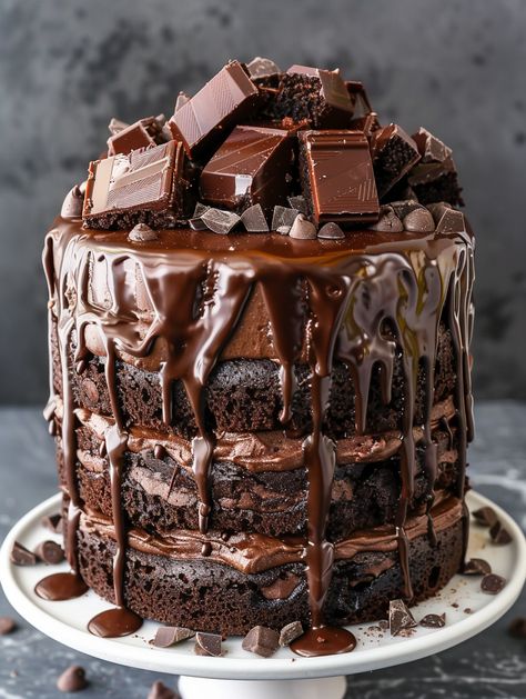 Super Torte, Frosting Chocolate, Sweet Foods, Fudgy Brownie, Chocolate Dessert Recipes, Yummy Comfort Food, Tasty Baking, Sweet Snacks Recipes, Brownie Cake