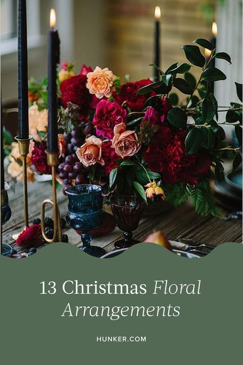 Here are 13 truly inspired Christmas floral arrangements that will turn your humble abode into a merry and bright, not to mention sweet smelling, Christmas cottage for you and your guests to enjoy. #hunkerhome #christmas #christmasdecor #christmasideas #christmasflowers Christmas Table Floral Centerpieces, Unique Christmas Floral Arrangements, Christmas Table Arrangements Floral, Floral Christmas Trees, Christmas Flower Table Arrangements, Elegant Christmas Floral Arrangements, Christmas Floral Centerpieces For Table, Modern Christmas Floral Arrangements, Diy Christmas Floral Centerpieces