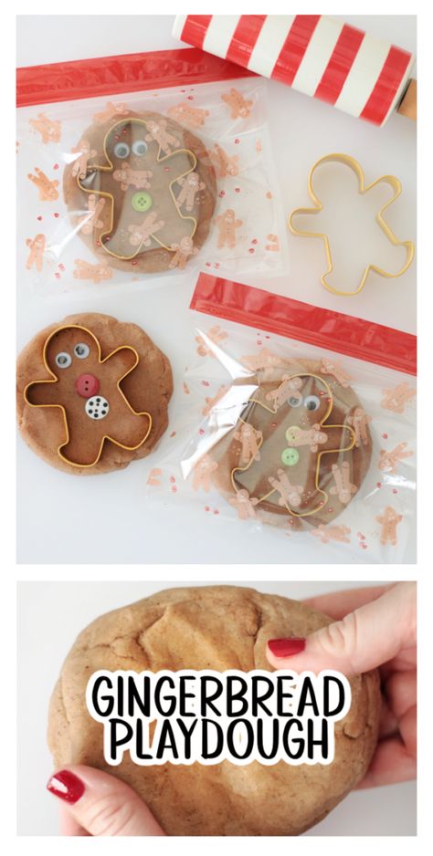 Gingerbread playdough is easy to make and a great sensory activity for kids. I made 16 packages to send to kindergarten! Gingerbread Scented Playdough, Cookie Activity Preschool, Homemade Gingerbread Playdough, Gingerbread Puffy Paint, Gingerbread Playdoh No Cook, Ginger Bread Play Dough, Gingerbread Play Dough Recipe, Diy Gingerbread Playdough, Gingerbread Playdough Kit