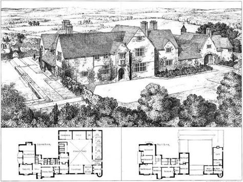 1905 - Coldicote, Worcestershire English Country House Plans, Modern English Country, Mansion Plans, Vintage Floor Plans, Courtyard House Plans, Vintage House Plans, Architectural Floor Plans, Architecture Model Making, English Country House