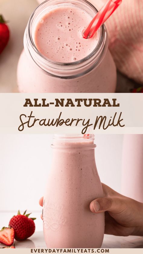 This creamy Homemade Strawberry Milk recipe is made with fresh strawberries, freeze-dried strawberries, and milk for a wholesome twist on the childhood favorite drink. Diy Strawberry Milk, Strawberry Milk Recipe, Homemade Strawberry Milk, Strawberry Drink Recipes, Frozen Strawberry Recipes, Strawberry Muffin Recipes, Strawberry Simple Syrup, Milk Chocolate Recipes, Strawberry Oatmeal