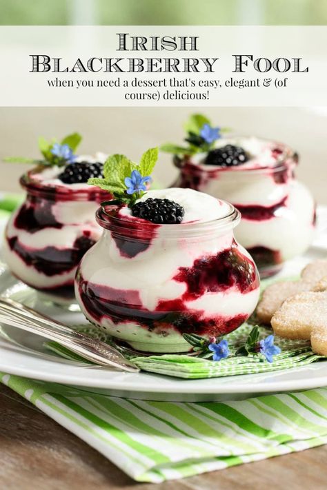 Blackberry Fool, Irish Dessert Recipes, Blackberry Dessert, English Desserts, Irish Desserts, Plain Cookies, Cake Mug, Make Ahead Desserts, Vanilla Whipped Cream