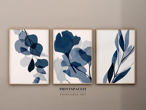 Picture Wall Bedroom, Navy Blue Art, Minimal Wall Art, Fashion Wall Art, Artwork Pictures, Painted Leaves, Blue Painting, Blue Art, Art Plastique