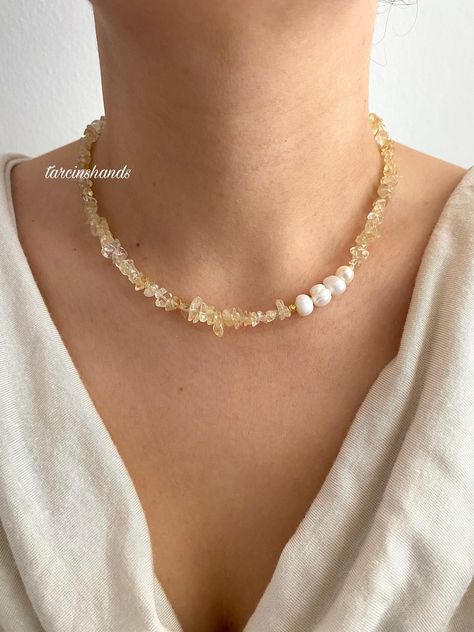 Minimalistic Necklace, Dainty Pearl Necklace, Pearl Details, Gold Filled Necklace, Citrine Beads, Citrine Necklace, Stone Beaded Necklace, Elegant Necklace, Necklace Minimalist