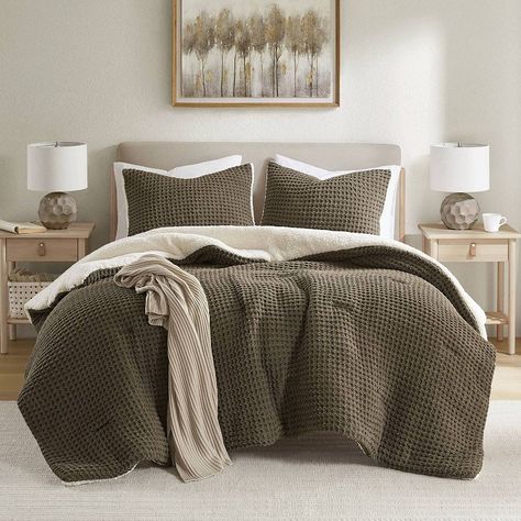 Stay warm and cozy with this Madison Park comforter set. Click this BED & BATH GUIDE to find the perfect fit and more! Stay warm and cozy with this Madison Park comforter set. Click this BED & BATH GUIDE to find the perfect fit and more! FEATURES Chenille face reversing to sherpa Waffle texture on face of comforter and shams Keep you warm on the coldest of daysTWIN SET 2-piece set 1 Comforter: 66"W x 90"L 1 Standard Sham: 20"W x 26"LFULL/QUEEN SET 3-piece set 1 Comforter: 90"W x 90"L 2 Standard Fall Comforter Sets, Brown Bedspread Room Ideas, Light Brown Comforter Bedroom, Brown Comforter Bedroom, Cream Bedroom Decor, Black And Cream Bedroom, Brown Bedding, Brown Comforter