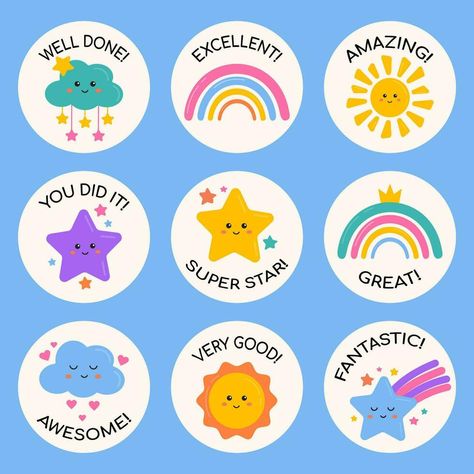 Great Job Stickers, Badges For Kids, Teaching Stickers, Encouragement Stickers, Rewards For Kids, Dont Judge People, Kids Awards, Judge People, Motivational Stickers