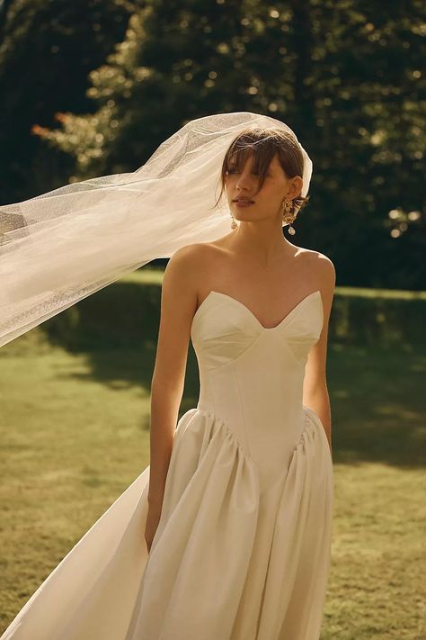 Willowby by Watters Ember V-Neck Drop-Waist Dupioni Wedding Gown | Anthropologie Ceremony Wedding Dress, Anthropologie Wedding Dress, New Bridal Dresses, Wedding Gown Ballgown, Drop Waist Gown, Fall Bridesmaid, Drop Waist Wedding Dress, Willowby By Watters, Bhldn Bride