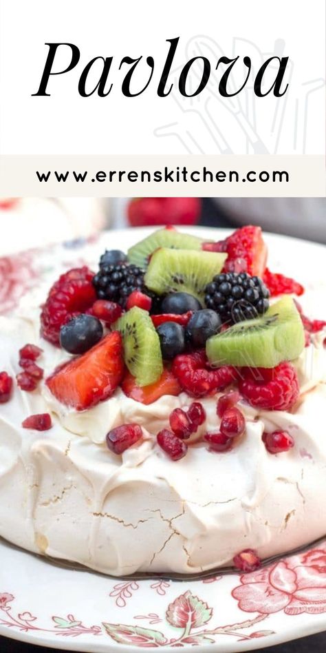 Pavlova - This recipe makes scrumptious treat. Choose your own topping for this summery delight that tastes as dreamy as it looks! #summer #dessert #baking #pavlova #fruit #summerdessert #summerfruit #meringue Merangue Recipe With Fruit, Meringue Fruit Dessert, Pavlova Base Recipe, Summer Pavlova Recipe, Baked Meringue Dessert, Marange Recipe, Easy Pavlova Recipe, Australian Pavlova, Australian Pavlova Recipe