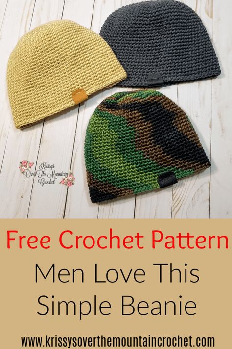 Mens Beanie Crochet Pattern, Crochet Mens Hat Pattern, Mens Hat Pattern, Mountain Crochet, Crochet Mens, Mens Crochet Beanie, Beanie Pattern Free, Crochet Mens Hat, Crochet Beanie Pattern Free