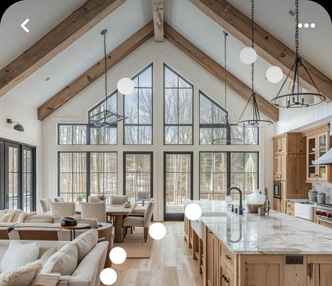 Ranch Style Interior, Aesthetics House, Cabin Great Room, Vaulted Ceiling Kitchen, Barndominium Interior, Vaulted Ceiling Living Room, Barn Style House Plans, Dream Life House, Cottage Interior