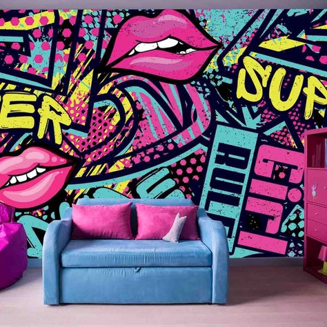 Funky Baddie Bedroom with These Amazing Room Decor Ideas From small changes like adding a new piece of art to your walls to big changes like giving your furniture a makeover, there are abundant of ideas here to help you get started. And the best part is, they won't break the bank. So do not wait and Get started on your baddie bedroom makeover today! Indoor Graffiti Wall, Grafitti Bedroom Ideas, Bedroom Graffiti Wall, Graffiti Murals Bedroom, Graffiti Room Aesthetic, Teen Room Wallpaper, Wall Graffiti Ideas, Graffiti Room Ideas, Graffiti Bedroom Ideas