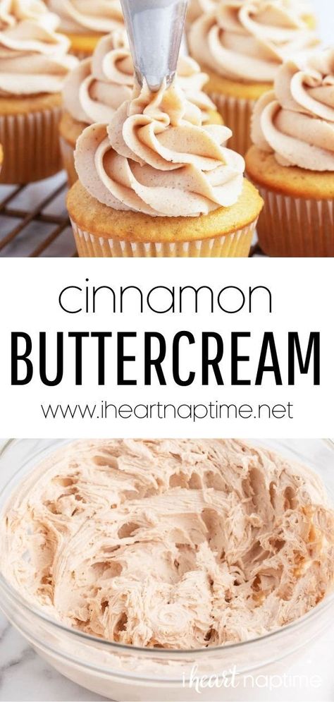 Spice Cake Buttercream Frosting, Fall Baking Recipes Cupcakes, Fun Frosting Recipes, Cinnamon Vanilla Frosting, Cinnamon Cake Frosting, Cinnamon Cream Cheese Buttercream, Buttercream Frosting Flavors Recipe, Fall Frosting Recipes, Cinnamon Butter Cream Frosting