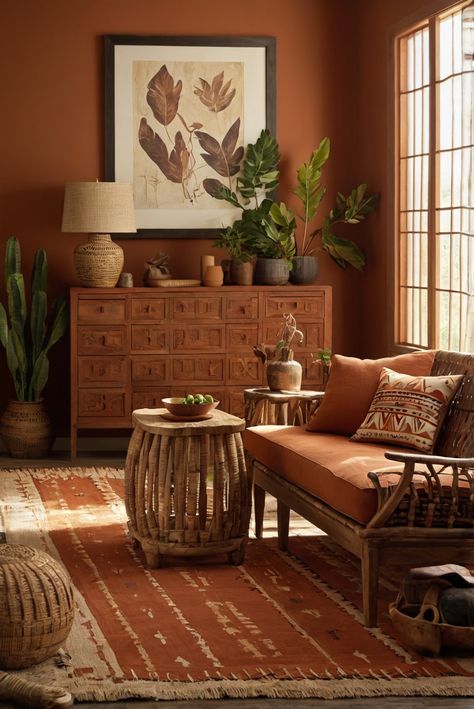 Discover how incorporating warm terracotta hues can transform your space into an inviting sanctuary in 2024. Uncover the latest trends here. #ad     #Colortrend #wallpaint2024  #color2024  #DIYpainting  ##DIYhomedecor  #Fixhome Terracotta And White Living Room, Terra Cotta Home Decor, Terra Cotta Wall Paint, Terracotta Sage Living Room, Terracotta Sitting Room, Terracotta Decor Living Rooms, Terracota Living Rooms, Teracota Interior Wall, Light Terracotta Walls